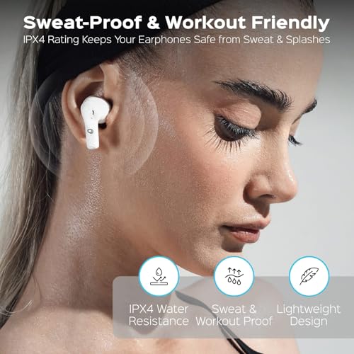 Image of Beleth Earset Pro1 Wireless Earbuds Bluetooth 5.4 Headphones, Dual Connectivity, 50H Playtime, ENC /ANC Noise Cancelling, Deep Bass, LED Display, Wireless Charging Case - White