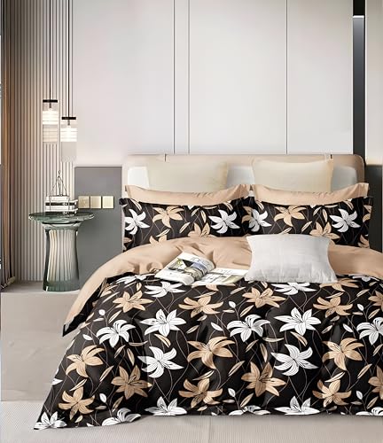 Image of 200 TC Cotton Bedsheet Set with 2 Pillow Covers | King Size Soft Breathable Wrinkle Free - Floral Printed Double Bedsheets | Bed Size 78x78x10 Inches | Pillow Covers Fit Up to 10 Inch