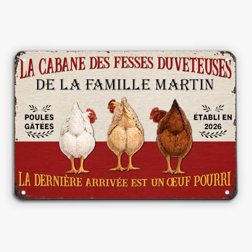 Cadeau Plus Plaque Personnalisée - Les Poules Choyées Vivent Ici - Panneau Decoratif Exterieur Metal, Panneau Personnalisable Exterieur (Modèle #3)