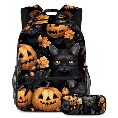 Sac à dos chat noir de grande capacité avec trousse ergonomique
