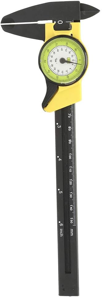 Dial Vernier Caliper, 0-150mm Plastic Vernier Caliper Ruler Professional Vernier Measure Tool for Machinists Woodworkers Craft Woodworking Jewelry Measurement (Yellow (Imperial))