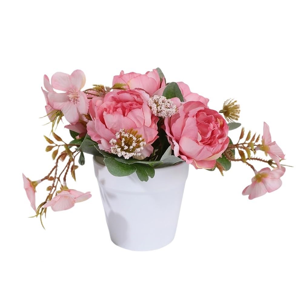 Huffa Koreanpowder Simulated Peony Flower Arrangement - Realistic Plastic Potted Decor For Home And Dining Table, Indoor & Outdoor Use(Koreanpowder)