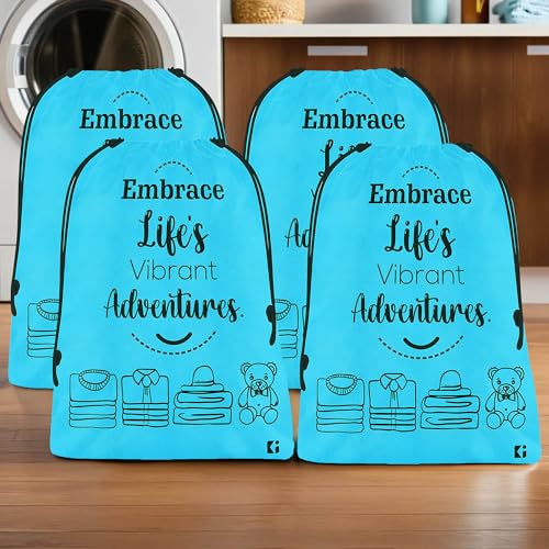 Image of Kuber Industries Pack of 4 Cloth Storage Bag | Non-Woven Storage Organizer | Travel Cloth Carrying Bag | Garments Cover for Laundry | Travel Storage Organizer for Clothing | Large | Sky Blue