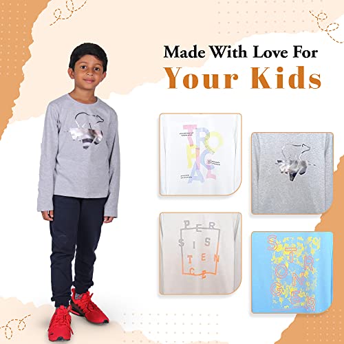 Image of YUV Kids Boys Printed Multicolor 100% Cotton Full Sleeve T Shirt for Kids Super Soft Breathable Lightweight Gifts for Kids | 7 to 12 Years, Pack of 4