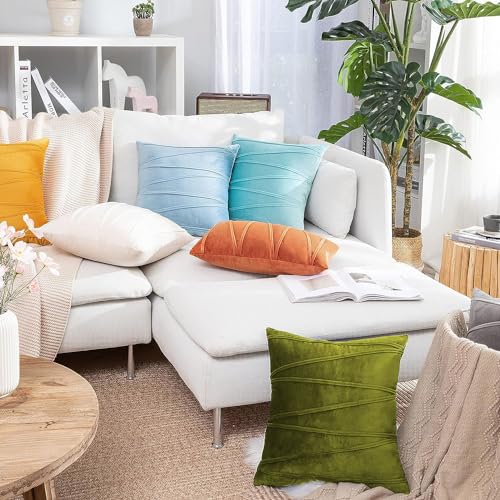 Image of Khooti Velvet Striped Cushion Cover Pack of 1-16 inchX16 inch /41X41 Cm | Olive | Soft Pillow Covers Cushion Case for Sofa Bedroom Livingroom Chair Car, Cushion Cover with Zig Zag Pattern