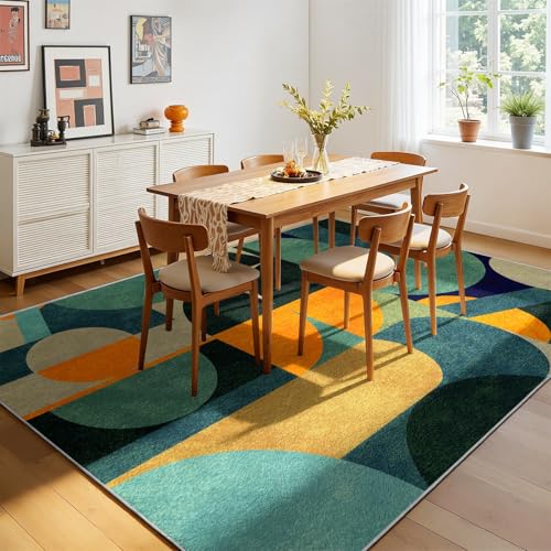 Tapete Moderno Área 5x8ft Verde Naranja Azul Geométrico miniatura 3