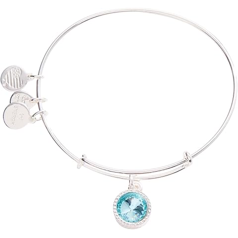 Alex and Ani Birthstones Expandable Bangle for Women, Birthday Crystal Charms, Shiny Finish, 2 to 3.5 in