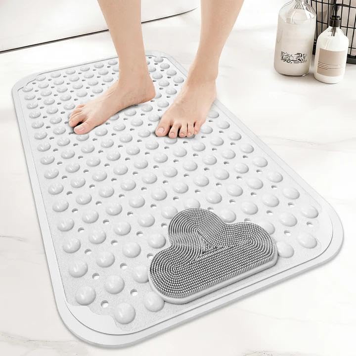 Venuso Shower Mat Non Slip Anti Mould, 70 * 40 cm Non Slip Bath Mat with Foot Massage Area, Shower Mats for Inside Shower and Bath with Strong Suction Cups, Machine Washable