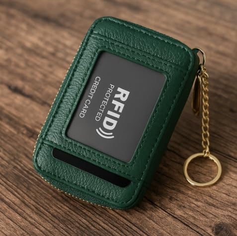 Leather RFID Blocking Card Wallet – Slim Credit Card Case with ID Window and Keychain Holder3