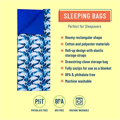 Wildkin Kids Sleeping Bags For Boys And Girls, Measures 66 X 30 X 1.5 Inches, Cotton Blend Materials Sleeping Bag For Kids, Ideal Size For Parties, Camping & Overnight Travel (Sharks) #TOP2