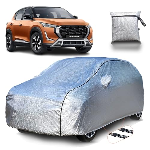 Image of Continental [SilverGuard] Dual Belts Extra Protection Nissan Magnite Car Cover (2020-2026) Build with Triple Stitched,Waterproof & Dustproof Car Cover for Magnite (Metallic Silver).