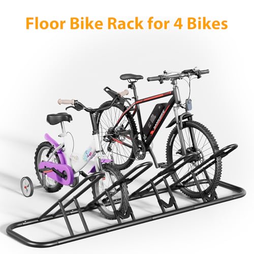 Image of Mr IRONSTONE Floor Bike Rack for Garage, Indoor /Outdoor Bicycle Storage Stand, Parking Rack for Mountain, Road & Kids Bikes (Black, 4 Bike)
