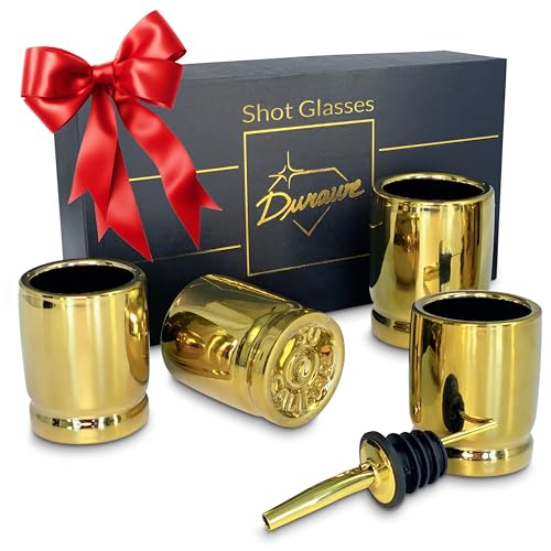 Vaso de Chupito de Calibre 50, Juego de 4 Vasos de Chupito de Cerámica con Vertedor, Vasos de Chupito con Forma de Casquillos de Bala de Calibre 50 Gran Regalo para Hombres