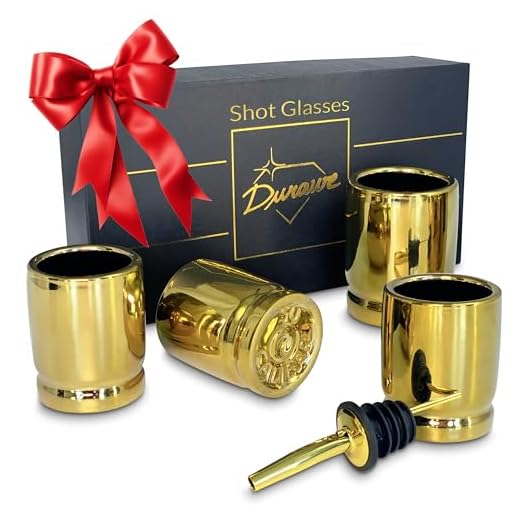 Vaso de Chupito de Calibre 50, Juego de 4 Vasos de Chupito de Cerámica con Vertedor, Vasos de Chupito con Forma de Casquillos de Bala de Calibre 50 Gran Regalo para Hombres