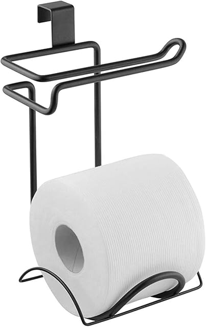 Linkidea Toilet Paper Storage Holders, Modern Over The Tank Hanging Toilet Tissue Paper Roll Holder for Bathroom Storage, Holds 2 Rolls Toilet Tissues (Black)