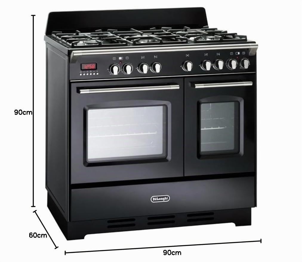 De Longhi MEM 965T NN ED Cuisinière à gaz 5 feux + 2 fours électriques ventilés, 90 x 60 cm, couleur anthracite, ligne Mastercook