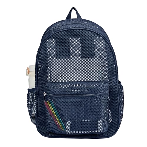 COVAX Mesh Bookbag See Through College Mesh Backpack with Padded Shoulder Straps for Commuting, Swimming, Travel, Beach, Outdoor Sports (Royal Blue)