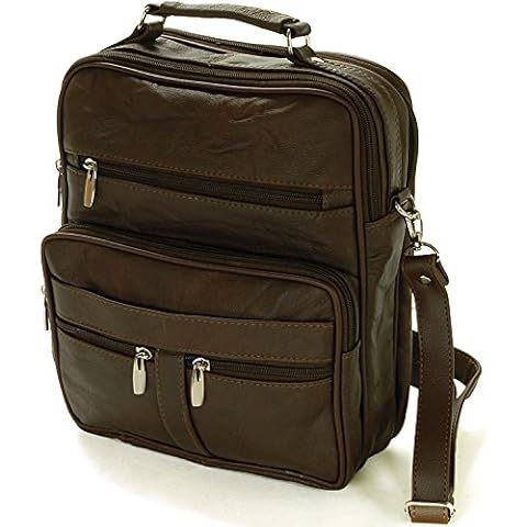 Leather Travel Bag Multipurpose Organizer Handbag Adjustable Strap Camera Tote Brown Cover