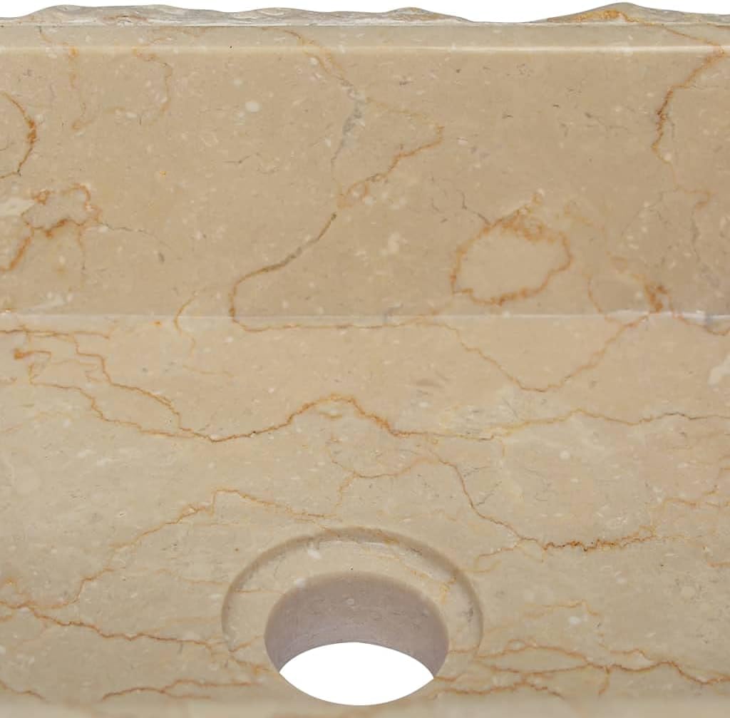 vidaXL Sink Home Indoor Bathroom Washroom Hardware Plumbing Fixture Interior Sink Wash Bowl Natural Stone Basin Vanity Vessel Cream Marble