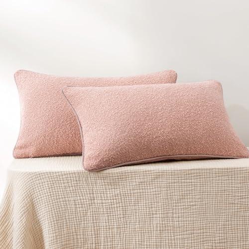 Image of Amazon Basics Boucle Lumbar Throw Pillow Covers for Couch, Living Room, Home Decor with Hidden Zipper, Pink, 12x20in, Pack of 2