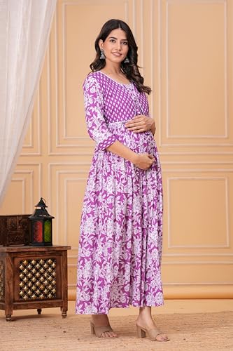 Image of Dhruvi Women's Rayon Anarkali Maternity Dress & Feeding Kurti with Zippers