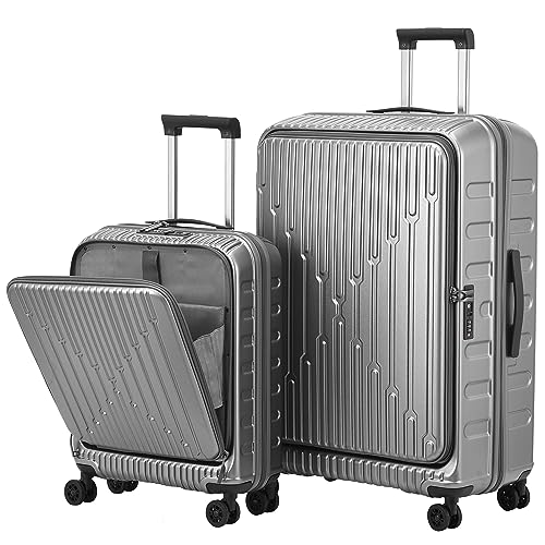 Image of Kaleenie 2 Pieces 20 /29 Luggage Sets, 20 Inch Cabin Luggage with Front Pocket & 29 Inch Side Opening Suitcase, Ligthweight ABS+PC Hardshell, Gray