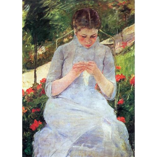 Décoration murale Cassatt jeune femme cousant au jardin pour créer un salon chaleureux