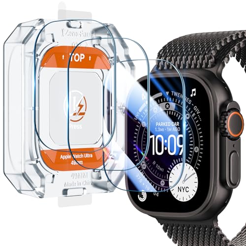 LK 3 Pack for Apple Watch Ultra 3 Screen Protector 49mm [Zero-Fault] HD Top 9H Tempered Glass Apple Watch Ultra / Ultra 2 Screen Protector 49mm with Auto-alignment Installation Frame Anti-Scratchch