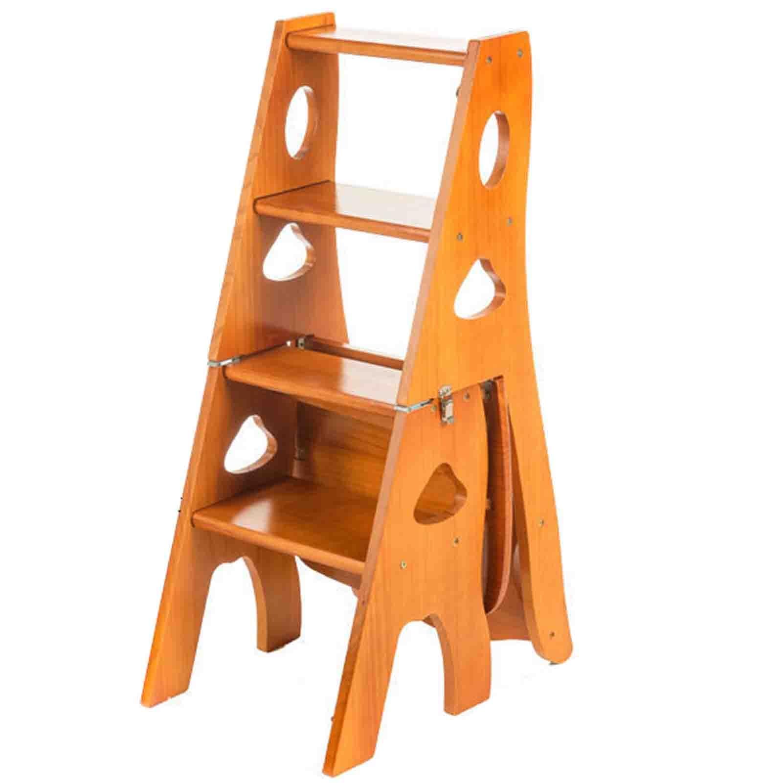 WQPMNYG Folding chair Deformable ladder and chair Multi-functional folding ladder and chair Wooden four ladder stool Household ascending chair Strong structure Safety and durability (Color : Walnut