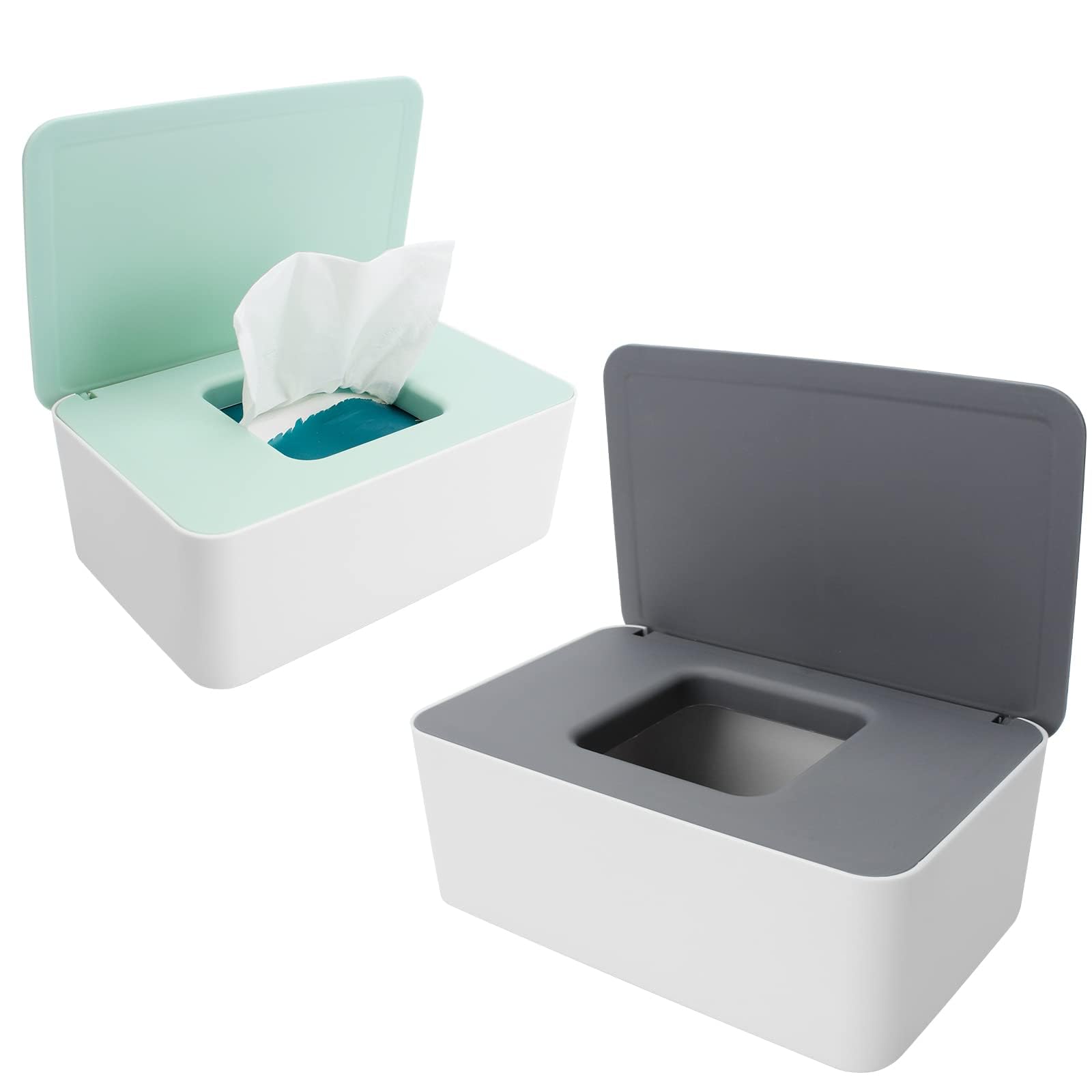 Anruyi 2 Stück Feuchttücher Boxen, Kindertuchbox Kunststoff Toilettenpapier Box feuchte Tücherbox Serviettenbox mit Deckel Spender Tissue Aufbewahrungskoffe Tücherbox für Zuhause Büro(2 Farbe)