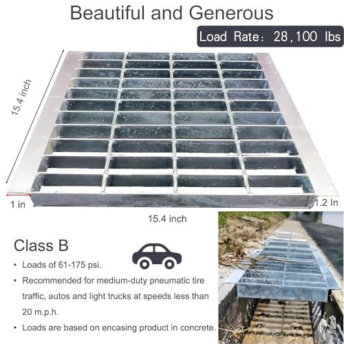 Image of Galvanized Steel Drain Grate with Lip, Channel Cover 16x16 in