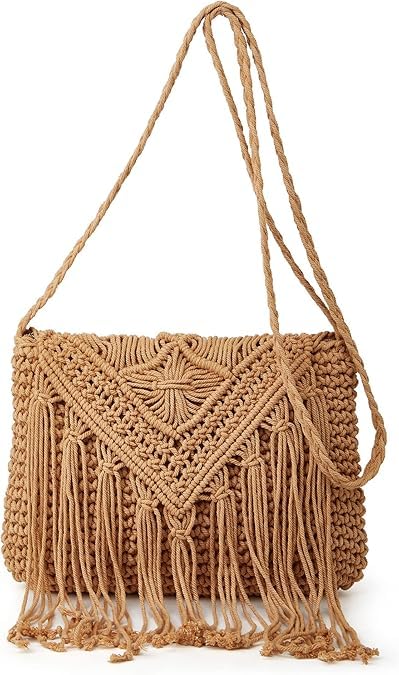 PARAHHandmade Cotton Woven Knitted Tassel Crossbody Bag Vintage Shoulder Bag Beach Summer Handbags for Women