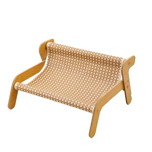 VSHEYDIDF 爪とぎ付きキャットチェア 夏用ハンモックタイプ 籐編みクールソファ 涼感ペットベッド 木製フレーム 通気性 耐摩耗 小型犬猫兼用 オールシーズン 室内戸外対応 お手入れ簡単自立式(クールマット)