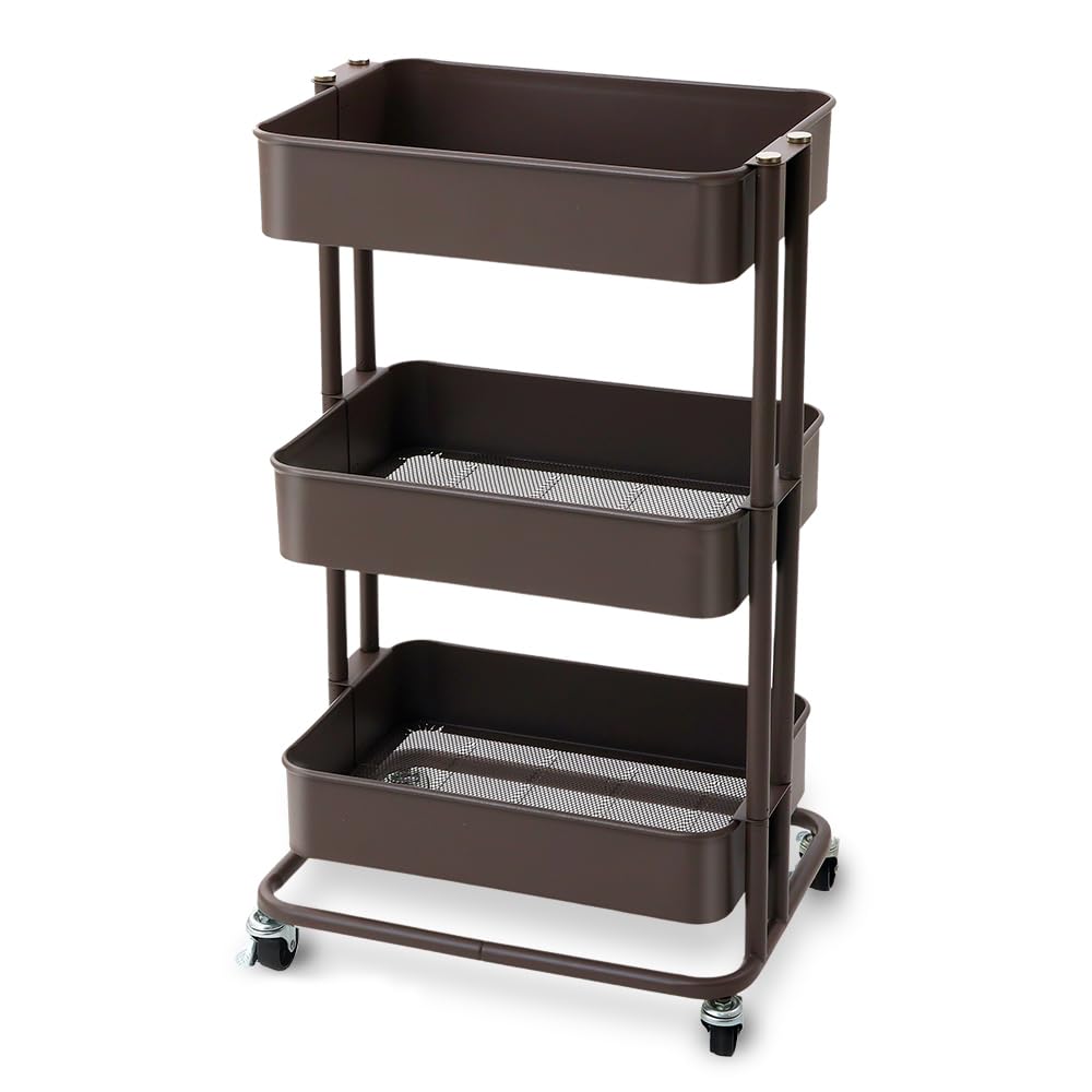 Iris Plaza Kitchen Wagon, Wagon, Seasoning Rack, Basket Rack, Storage Wagon, 3 Tiers, with Wheels, Width 17.5 x Depth 13.8 x Height 30.7 inches (44.5 x 35 x 78 cm), Dark Brown
