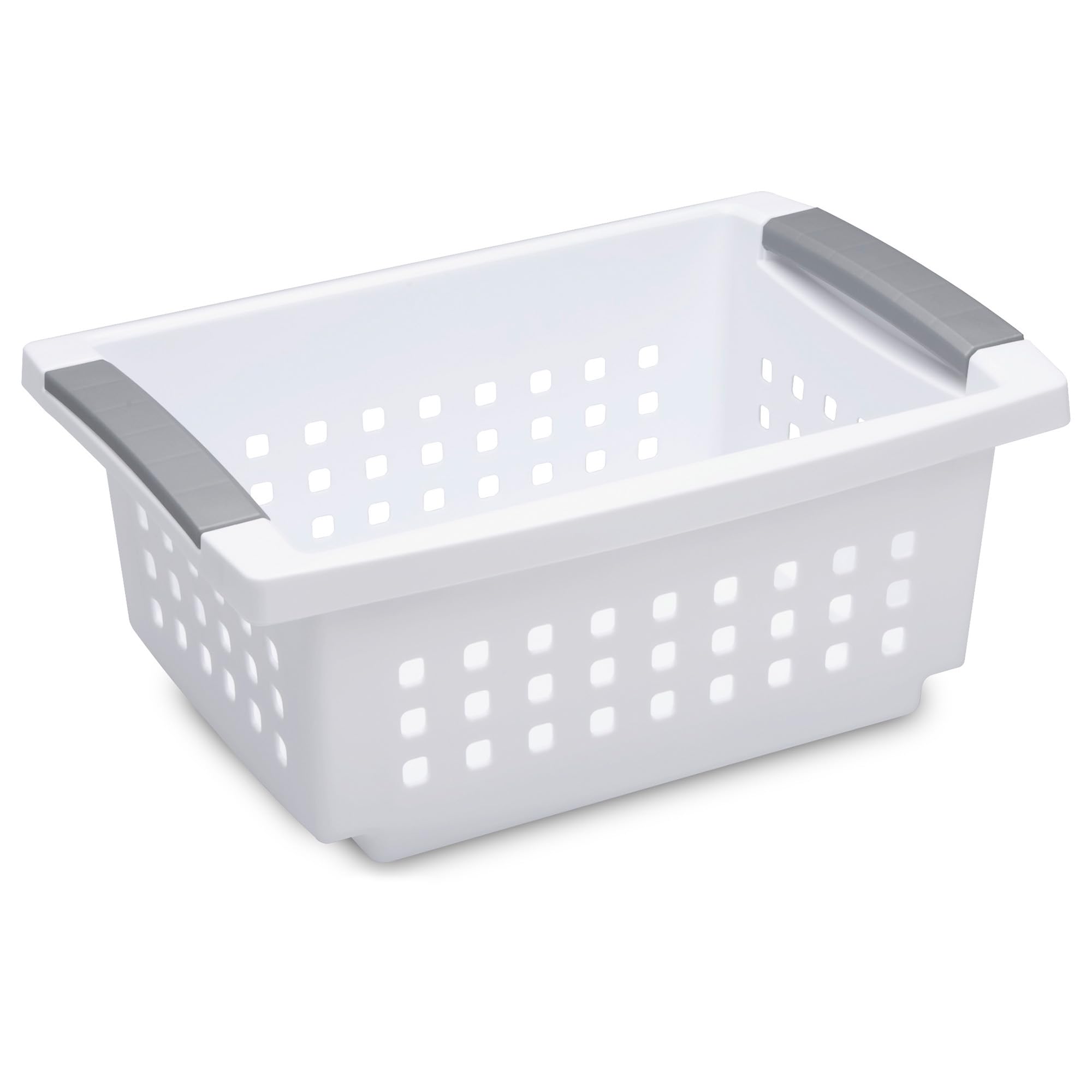 Sterilite Small Plastic Stacking Storage Basket Container Totes w/Comfort Grip Handles and Flip Down Rails for Household Organization, 8 Pack, White