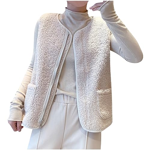 Ybing Chaleco corto de forro polar para mujer, chaleco de felpa para otoño e invierno, chaqueta de entretiempo, elegante, monocolor, chaqueta de invierno cálida con cremallera, ligero, sin mangas