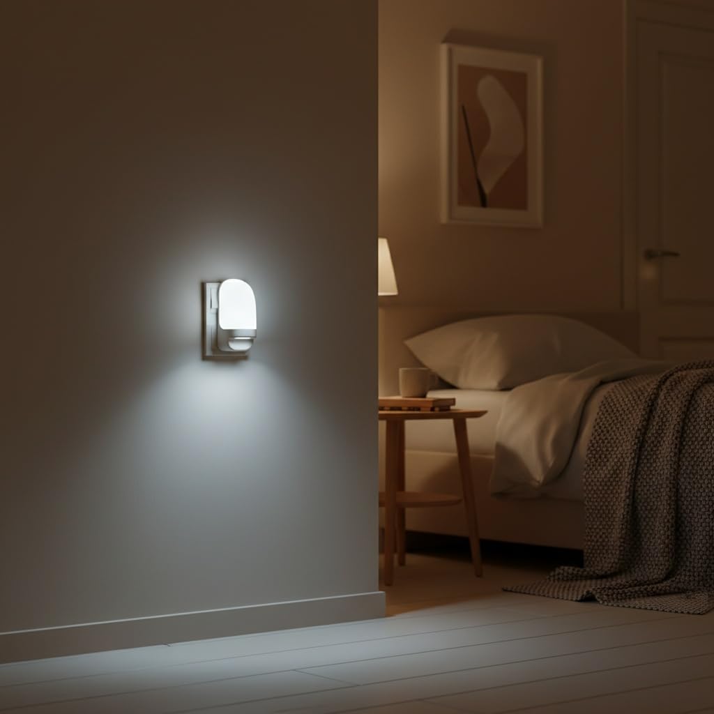 Oyajia LED Night Light with Dusk to Dawn Sensor, Cool White, 0.8W, 220–240V, 4 LED Lens Light Source, UK Plug, 11.60 * 6.80 * 4.50 cm, White