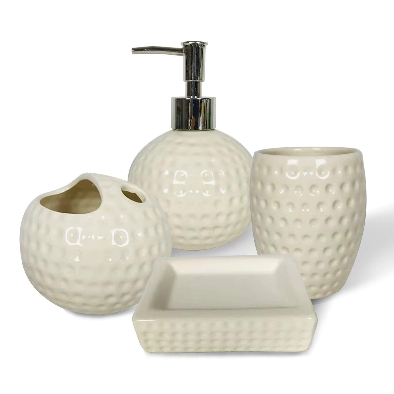 Zestawy łazienkowe Akcesoria 4-częściowy ceramiczny zestaw akcesoriów łazienkowych zawiera dozownik balsamu do mydła, kubek do naczyń i uchwyt na szczoteczkę do zębów, wiktoriański wystrój (Wei)