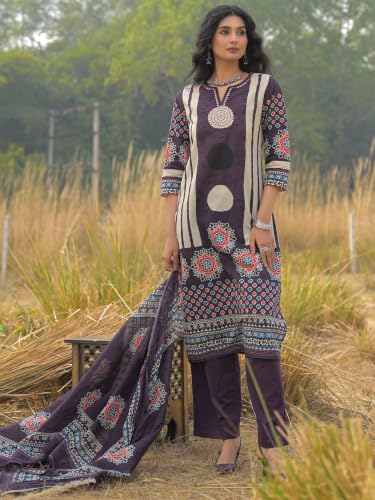 Image of INDO ERA Women's Green Pure Cotton Floral Printed Sequinned Kurta & Pant with Dupatta Set