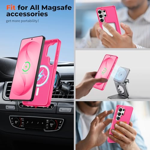 Image of SUPFINE Magnetic for Samsung Galaxy S26 Ultra Case with Screen Protector, (Built-in Magnets) (Military Grade Drop Protection) Slim Translucent Shockproof Phone Case,Hot Pink