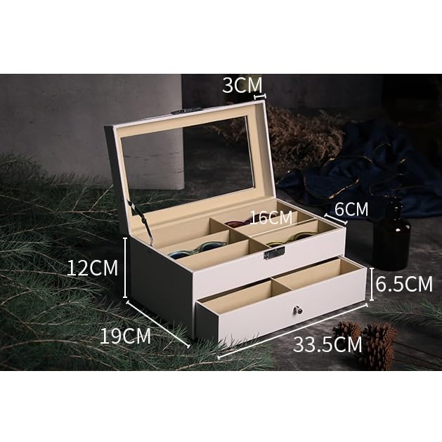 Doppelschichtiges Brillenetui, Sonnenbrillen-Display, Schublade, Schmuckaufbewahrung, quadratisches Fenster Brillenetui für Damen
