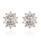 SP Sophia Collection Women's Cubic Zirconia Rose Gold Plated Floral Halo Stud Clip On Earrings in Rose Gold