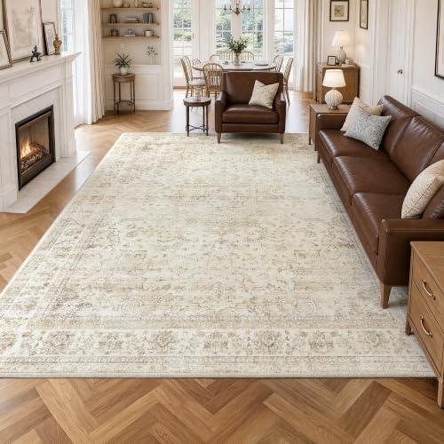Image of 8x10 Beige Neutral Vintage Distressed Traditional Area Rug