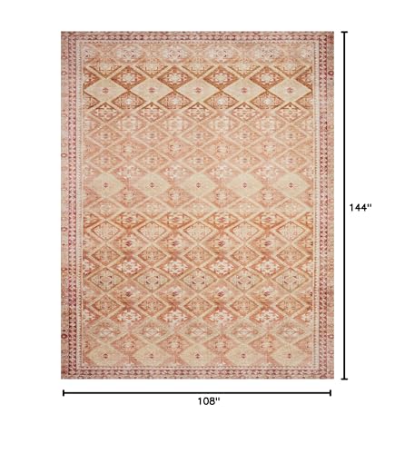 Loloi Layla Collection LAY-16 Natural/Spice 9'-0" x 12'-0" .13" Thick Area Rug, Soft, Durable, Vintage Inspired, Distressed, Low Pile, Non-Shedding, Easy Clean, Printed, Living Room Rug