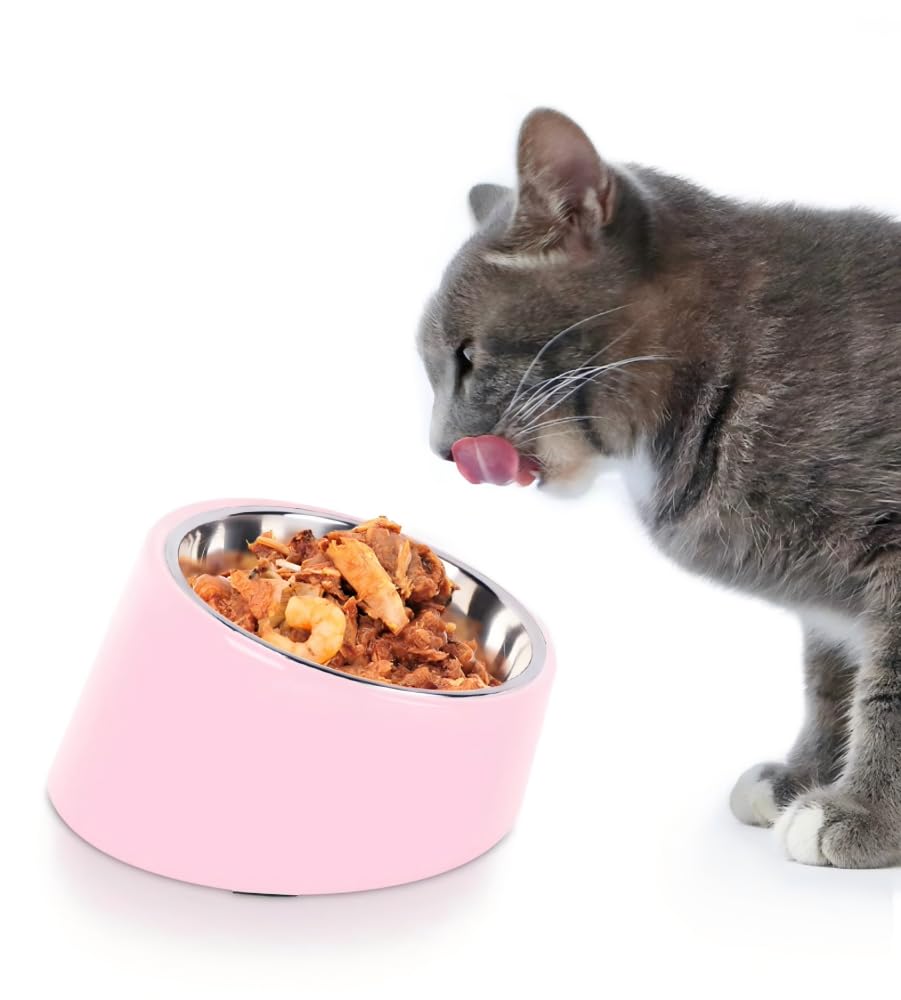 Tokyia 犬用食器 猫用食器 ペット用ボウル ステンレス製、サービングディッシュスタンド 角度15度 食事の準備が楽になります 取り外し可能 お手入れ簡単 食洗機対応, 15.4x8cm (Light green)