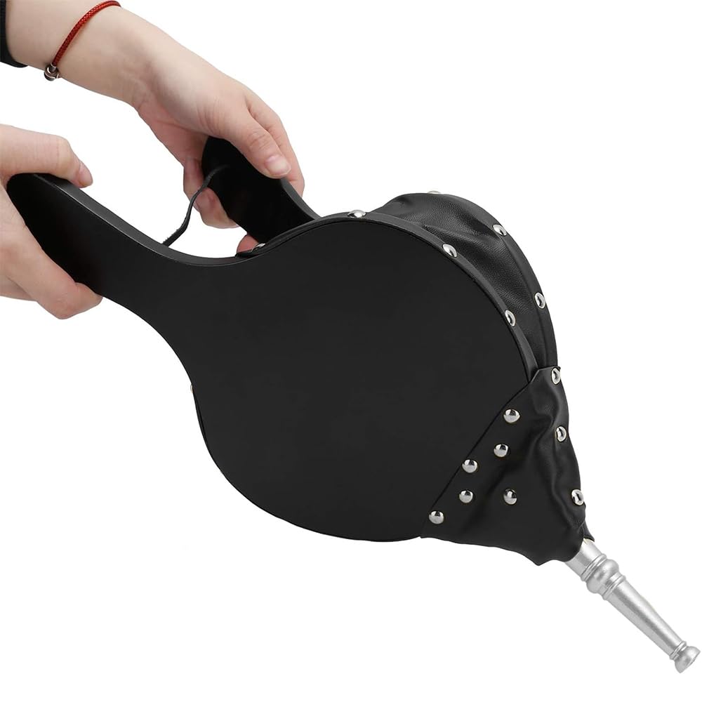Soufflet, clous décoratifs dorés, boucle de suspension, soufflet en plastique - Noir