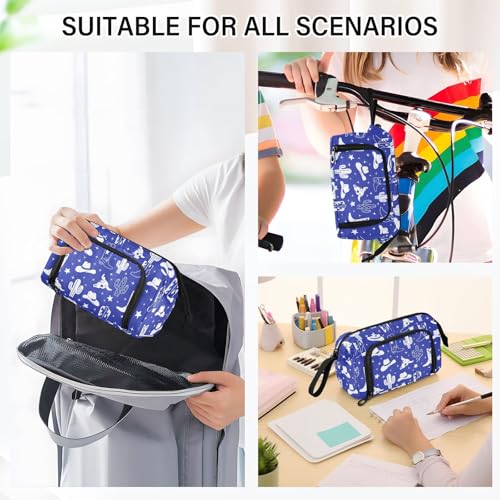 Image of Western Cowboy Blue Pencil Case Pouch Big Capacity Pencil Bag Box Organizer Pen Case with Handle Pencil Cases for Girls Boys Women Kids Adults School