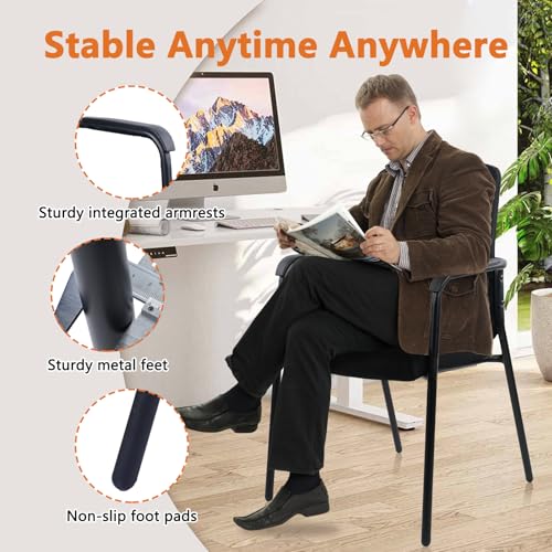 Image of CLATINA Stacking Reception Chairs Set of 2, Stackable Waiting Room Chairs with Upholstered Seat and Armrest, Ergonomic Mesh Back Office Guest Chair for Home Conference Lobby Church School, Black