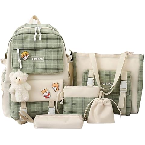 FOUDAY Kawaii Plaid Check Backpack Set Cover