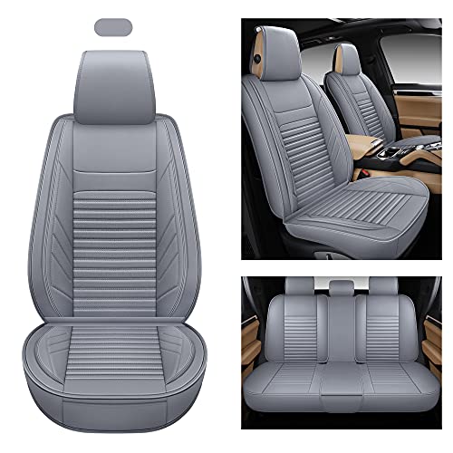 Image of AOOG Leather Car Seat Covers, Leatherette Automotive Seat Covers for Cars SUV Pick-up Truck, Non-Slip Vehicle Car Seat Covers Universal Fit Set for Auto Interior Accessories, Full Set, Gray